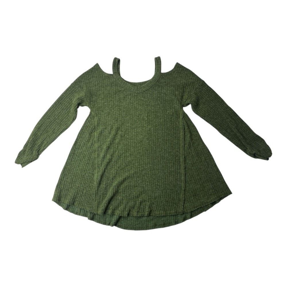 Umgee Olive Green Open Shoulder Knit Sweater